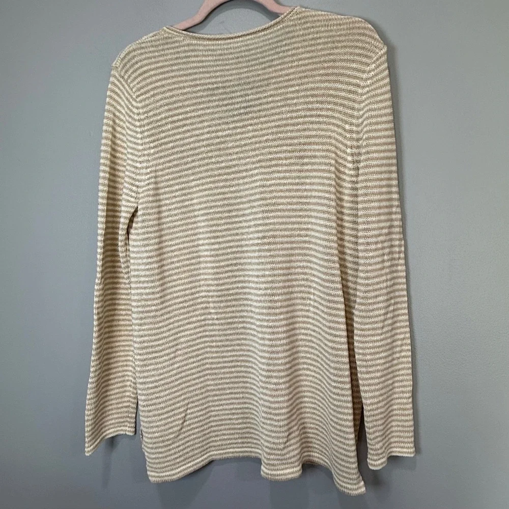 J. McLaughlin Havana‎ Yarn Striped V-Neck Sweater Tan White XL NWT